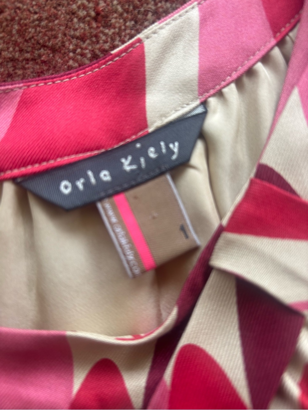 Orla Kiely Pink and Cream Graphic Bow Neck Dress - Sz 1 - Picture 3 of 6